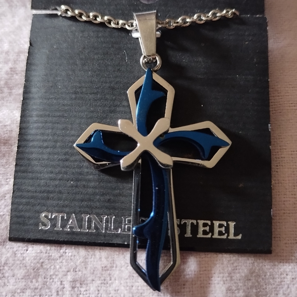 🇺🇸 Clearance 🇺🇸Stainless Steel Blue Cross Pendant Necklace